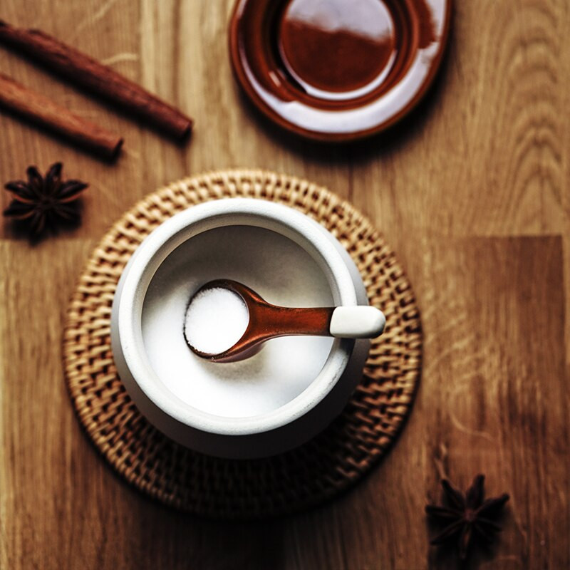 Kerámia fűszeres edény Retro durva kerámia fedett sós edény cukortartó konyhai nedvességálló fűszeres üveg kanállal ZB345