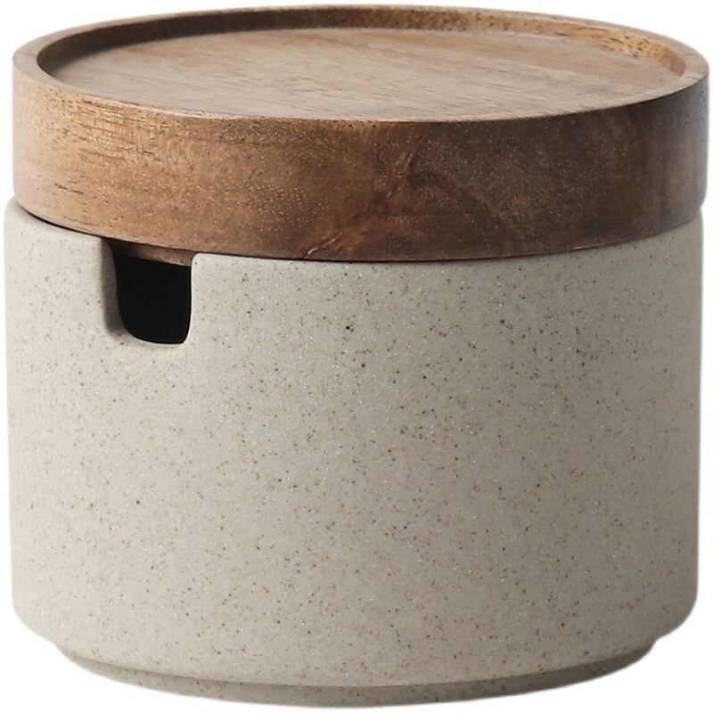 Japonský retro korenie Keramická trojdielna sada kuchynskej soli s glutamátom sodným, korenie z akáciového dreva s lyžicou