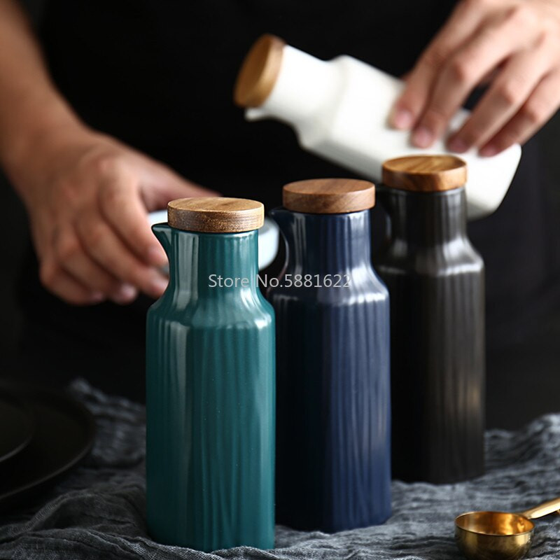 Japán stílusú kerámia sósüveg bambusz tetővel, szója egyszerű szószos palack Kreatív szivárgásmentes olajecetes palack konyhai étkészlet