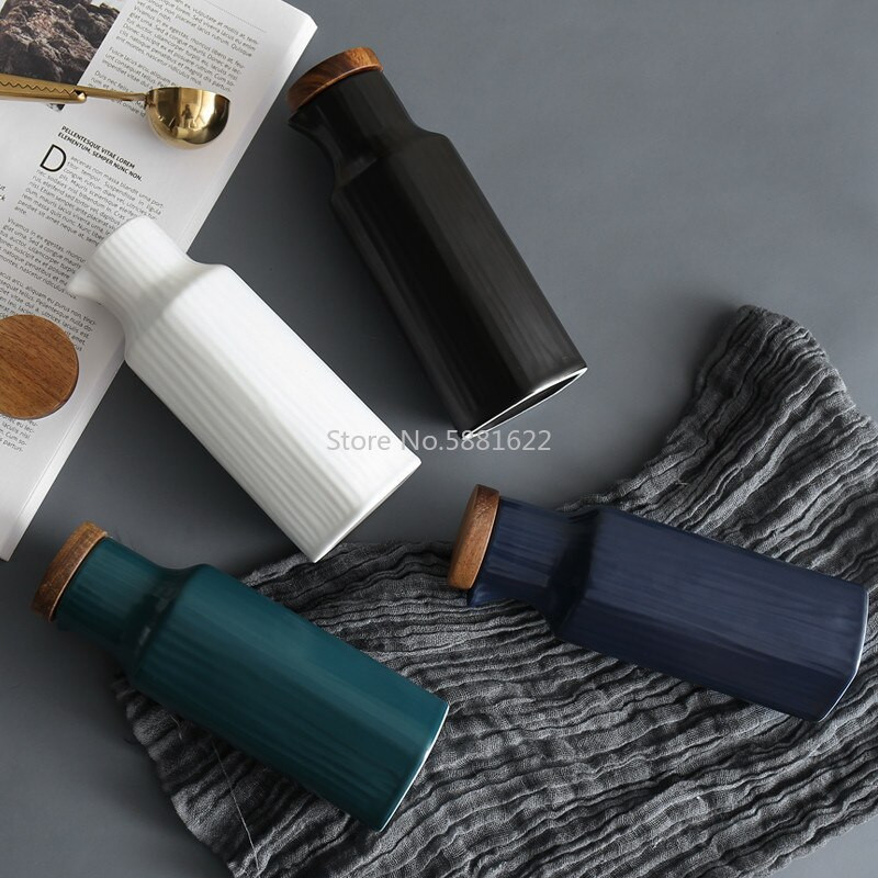 Japán stílusú kerámia sósüveg bambusz tetővel, szója egyszerű szószos palack Kreatív szivárgásmentes olajecetes palack konyhai étkészlet