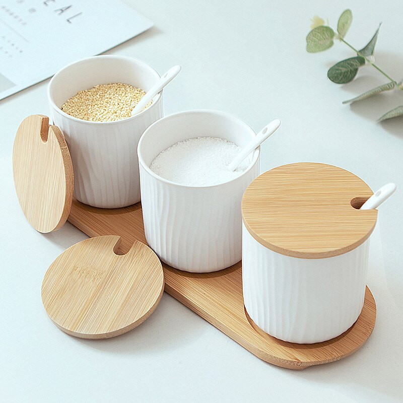 Nordic Home Kreatívna keramická koreniaca nádoba s viečkom Malá lyžička Koreniaca soľnička Kuchynské potreby Úložná sada