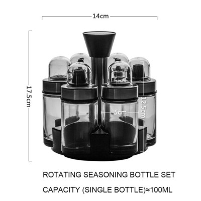 Otočné 7-dielne sklenené koreničky, sada fliaš na olej, sada kuchynských nádob, soľnička a korenička, nádoba na korenie a cukor do domácnosti