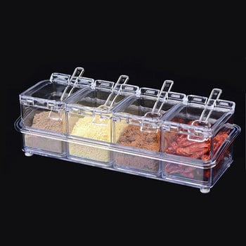 4 τμχ/σετ Boxes Seasoning Organizer Σετ Βάζο μπαχαρικών Διαφανές μπουκάλι ζάχαρης αλατιού Εργαλεία μαγειρέματος Αξεσουάρ κουζίνας Δοχείο μπαχαρικών