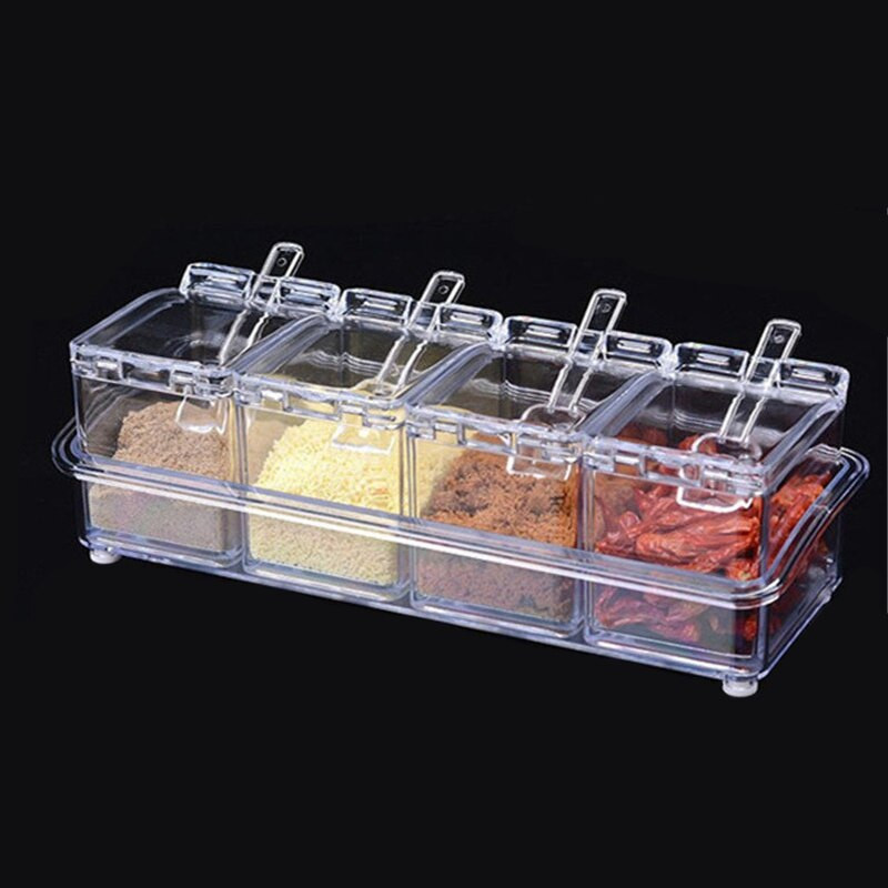 4 ks/sada krabičiek na korenie, sada korenia, priehľadná fľaša na cukor a soľ, kuchynské náradie, kuchynské doplnky, nádoba na korenie