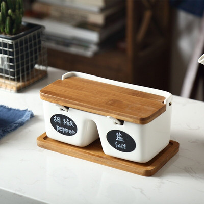 Japonský štýl mušľovej keramickej koreniacej nádoby, kuchynská soľ, cukor, glutaman sodný, koreniaca nádoba, kuchynské potreby