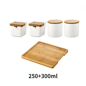 Japonská keramická soľnička na korenie, korenie v nádobe s bambusovým dreveným viečkom, korenie v nádobe, úložný box na korenie, kuchynské náradie