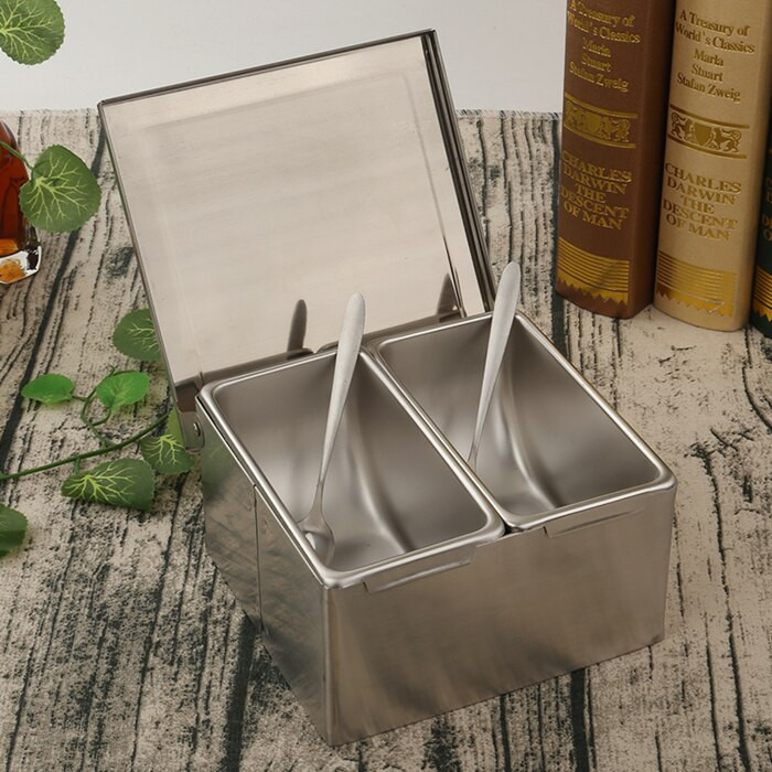 Vysokokvalitná koreniaca krabička z nehrdzavejúcej ocele 304, hotelová koreniaca krabička s vekom, úložná krabička na korenie do domácnosti