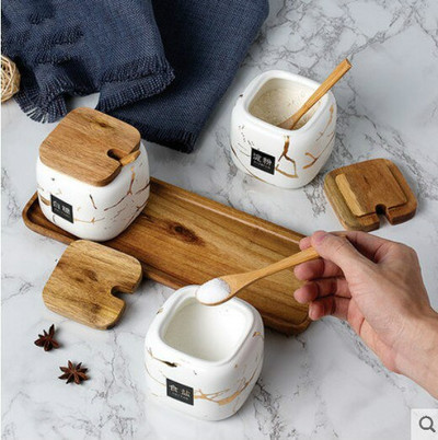 4-dielna sada, matný mramorový keramický dóziček na korenie v severskom štýle, dózička na olej a soľ, domáca koreniaca krabička na korenie, kuchynská koreniaca krabička s uzávermi na fľaše