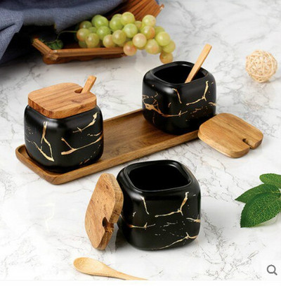 4-dielna sada, matný mramorový keramický dóziček na korenie v severskom štýle, dózička na olej a soľ, domáca koreniaca krabička na korenie, kuchynská koreniaca krabička s uzávermi na fľaše