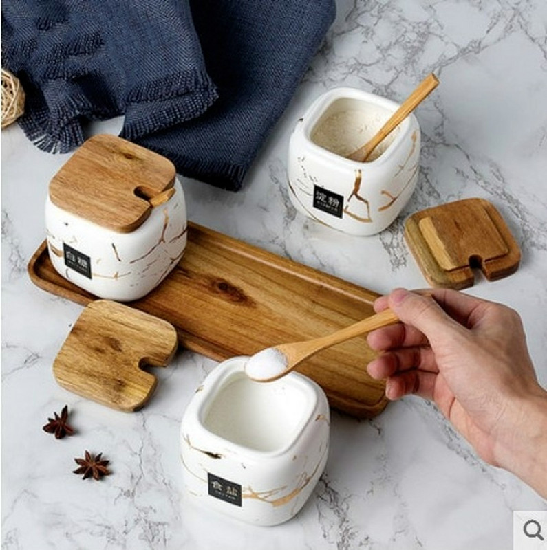 4-dielna sada, matný mramorový keramický dóziček na korenie v severskom štýle, dózička na olej a soľ, domáca koreniaca krabička na korenie, kuchynská koreniaca krabička s uzávermi na fľaše