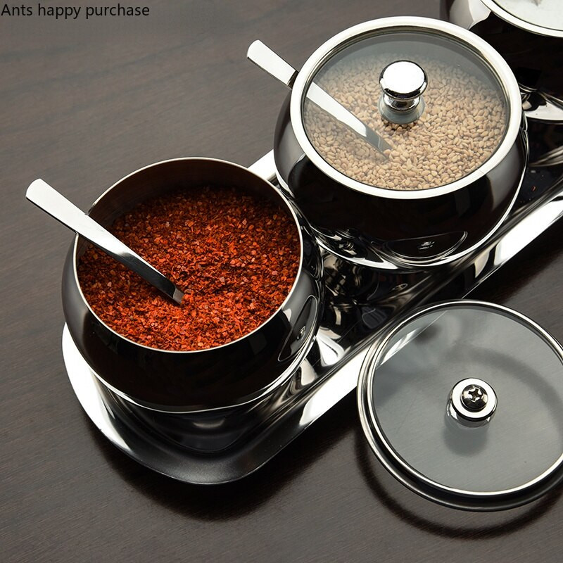 Nerezová oceľová dóza na korenie, sada 3 koriacich nádob, fľaša na korenie, kuchynské potreby, soľnička, dóza na korenie