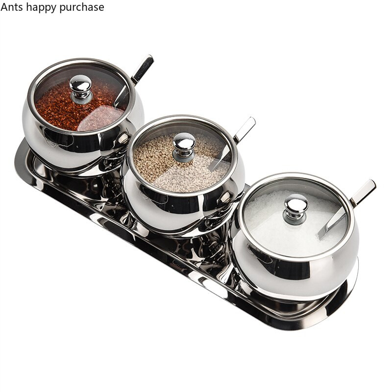 Nerezová oceľová dóza na korenie, sada 3 koriacich nádob, fľaša na korenie, kuchynské potreby, soľnička, dóza na korenie