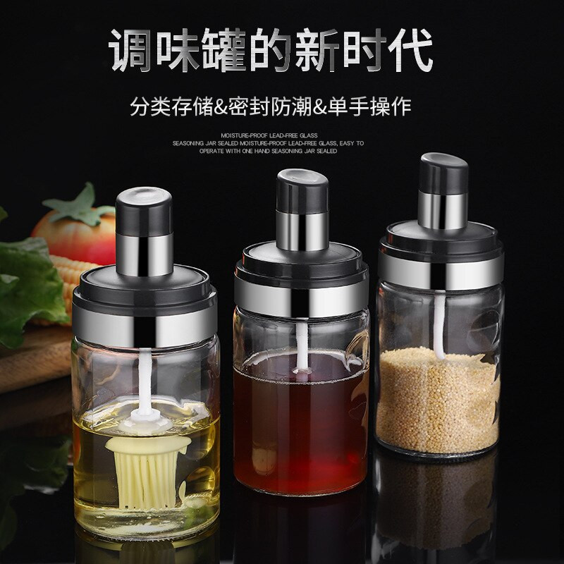 Sklenená koreniaca nádoba, kuchynská súprava na korenie, fľaše, lyžička na korenie, poháre na korenie, štetec na olej, nádoba na med, nádoba na skladovanie potravín