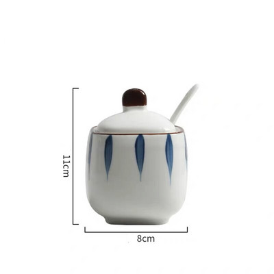 Keramická koreňová nádoba v japonskom štýle s viečkom a lyžičkou, kreatívna cukornička, soľnička na koreničku, korenie, ocot, fľaša s olejom