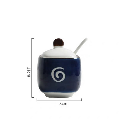 Keramická koreňová nádoba v japonskom štýle s viečkom a lyžičkou, kreatívna cukornička, soľnička na koreničku, korenie, ocot, fľaša s olejom