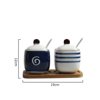 Keramická koreňová nádoba v japonskom štýle s viečkom a lyžičkou, kreatívna cukornička, soľnička na koreničku, korenie, ocot, fľaša s olejom