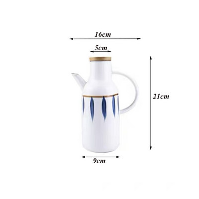 Keramická koreňová nádoba v japonskom štýle s viečkom a lyžičkou, kreatívna cukornička, soľnička na koreničku, korenie, ocot, fľaša s olejom