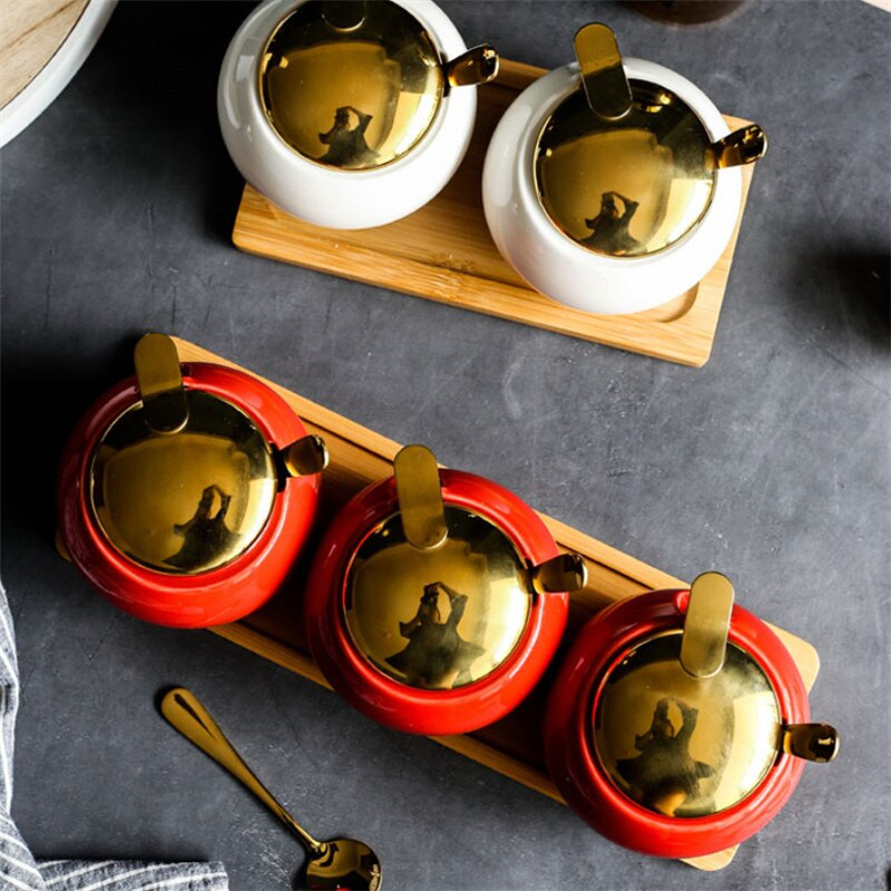 Nordic Keramická ľahká luxusná dóza na korenie s viečkom, kuchynské náradie, fľaša na korenie, cukornička, soľnička a korenička