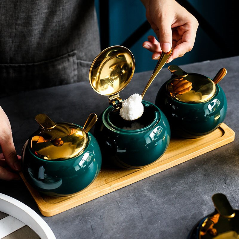 Nordic Keramická ľahká luxusná dóza na korenie s viečkom, kuchynské náradie, fľaša na korenie, cukornička, soľnička a korenička