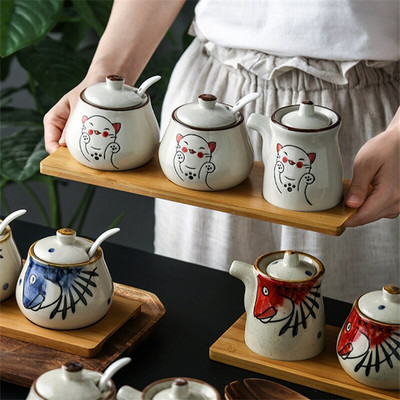 Japonská keramická fľaša na korenie, nádoba na korenie pre domácnosť, soľnička a korenička, nádoba na ocot, cukornička, hrniec na chilli, nástroj na varenie