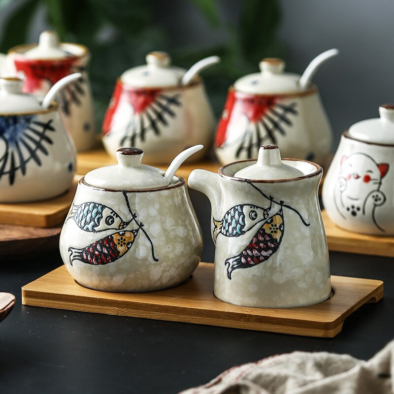 Japonská keramická fľaša na korenie, nádoba na korenie pre domácnosť, soľnička a korenička, nádoba na ocot, cukornička, hrniec na chilli, nástroj na varenie
