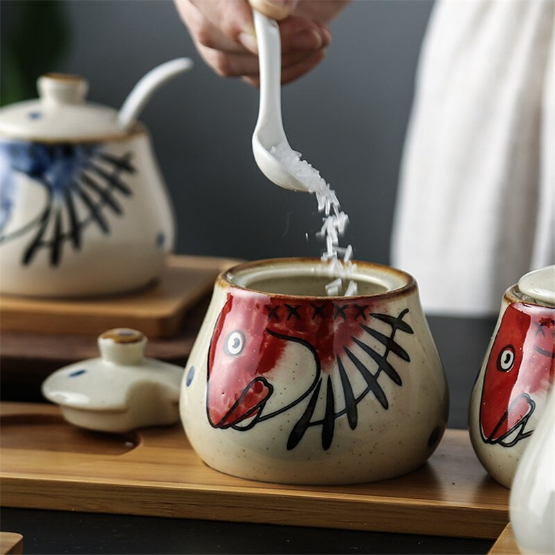 Japonská keramická fľaša na korenie, nádoba na korenie pre domácnosť, soľnička a korenička, nádoba na ocot, cukornička, hrniec na chilli, nástroj na varenie