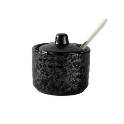 Japonská keramická fľaša na korenie, dóza na korenie s viečkom, lyžicou, nádoba na korenie, kreatívne soľničky a koreničky, kuchynské náčinie