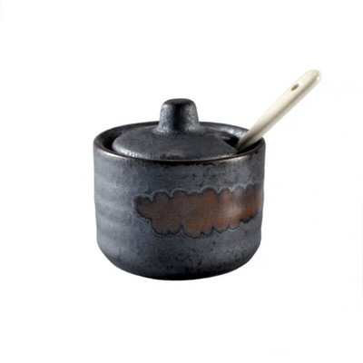 Japonská keramická fľaša na korenie, dóza na korenie s viečkom, lyžicou, nádoba na korenie, kreatívne soľničky a koreničky, kuchynské náčinie