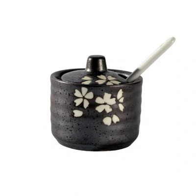Japonská keramická fľaša na korenie, dóza na korenie s viečkom, lyžicou, nádoba na korenie, kreatívne soľničky a koreničky, kuchynské náčinie