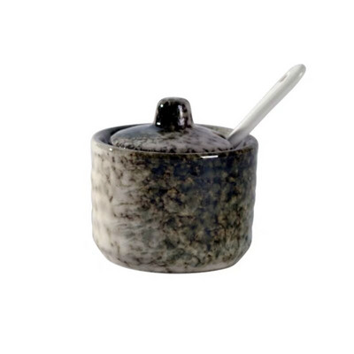 Japonská keramická fľaša na korenie, dóza na korenie s viečkom, lyžicou, nádoba na korenie, kreatívne soľničky a koreničky, kuchynské náčinie