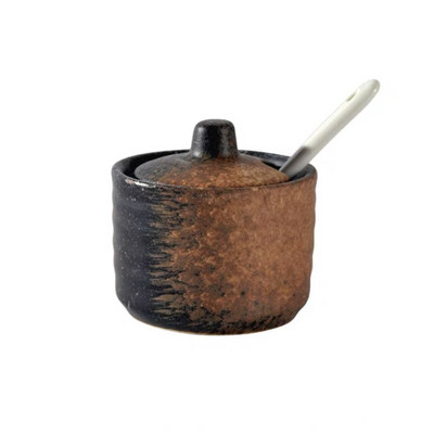 Japonská keramická fľaša na korenie, dóza na korenie s viečkom, lyžicou, nádoba na korenie, kreatívne soľničky a koreničky, kuchynské náčinie