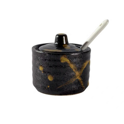 Japonská keramická fľaša na korenie, dóza na korenie s viečkom, lyžicou, nádoba na korenie, kreatívne soľničky a koreničky, kuchynské náčinie
