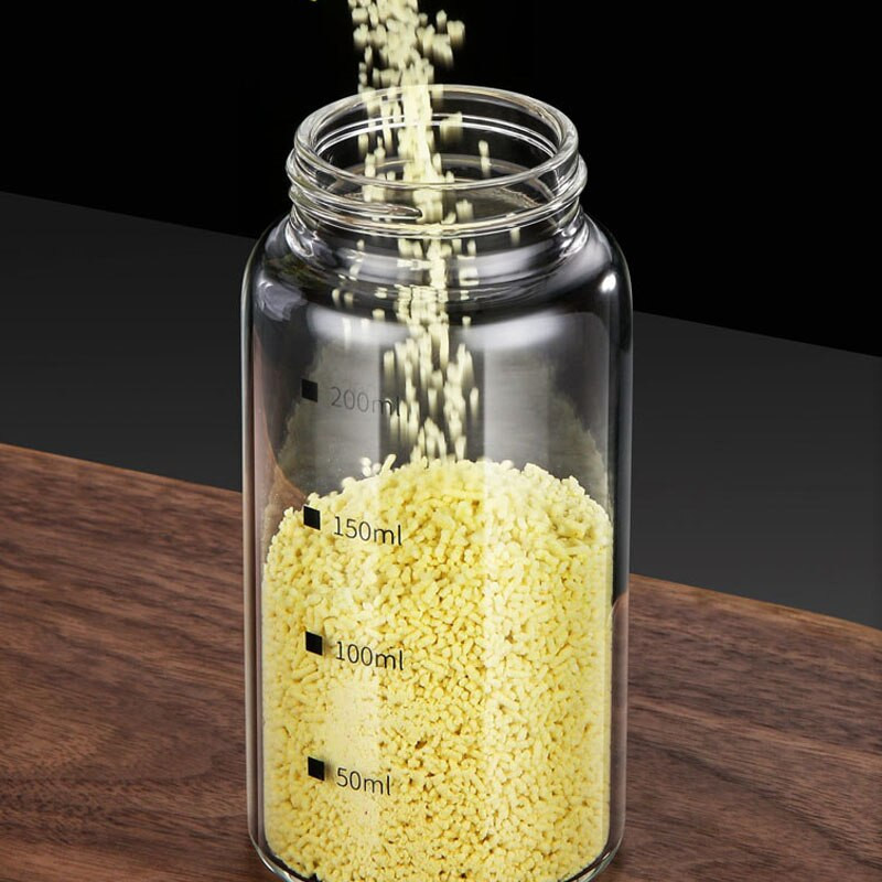 Sklenené koreničky, kuchynské korenie, organizér na soľ, korenie, cukor, bylinky, obilniny, domáce potreby s mierkou