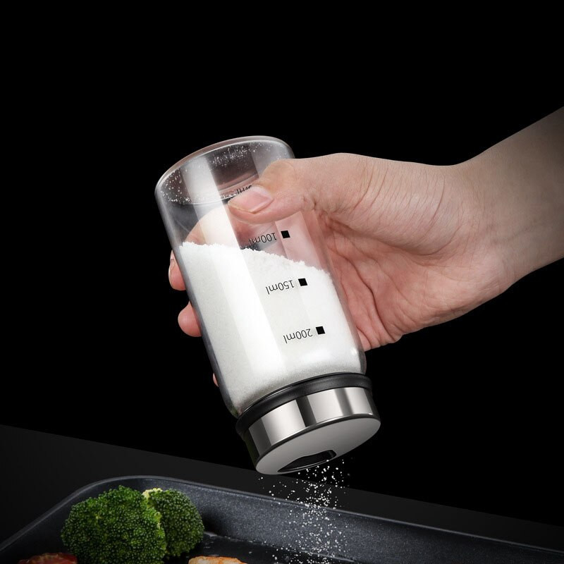 Sklenené koreničky, kuchynské korenie, organizér na soľ, korenie, cukor, bylinky, obilniny, domáce potreby s mierkou