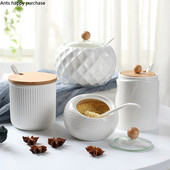 Jednotlivý hrniec s jednou nádržou, keramická koreniaca soľnička, olejnička, kuchynské potreby, čínska koreniaca krabica pre domácnosť s lyžičkou a vekom