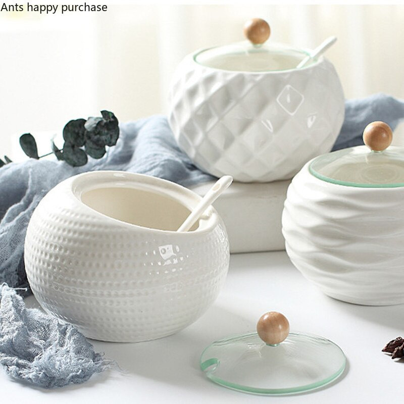 Jednotlivý hrniec s jednou nádržou, keramická koreniaca soľnička, olejnička, kuchynské potreby, čínska koreniaca krabica pre domácnosť s lyžičkou a vekom