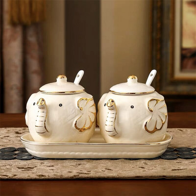 Keramički slon Boca za ulje za začine Set staklenki za začine Sol i papar Posuda za šećer Posuda za ocat Spremnik za umak Kuhinjski alati za kuhanje