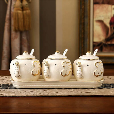Keramički slon Boca za ulje za začine Set staklenki za začine Sol i papar Posuda za šećer Posuda za ocat Spremnik za umak Kuhinjski alati za kuhanje