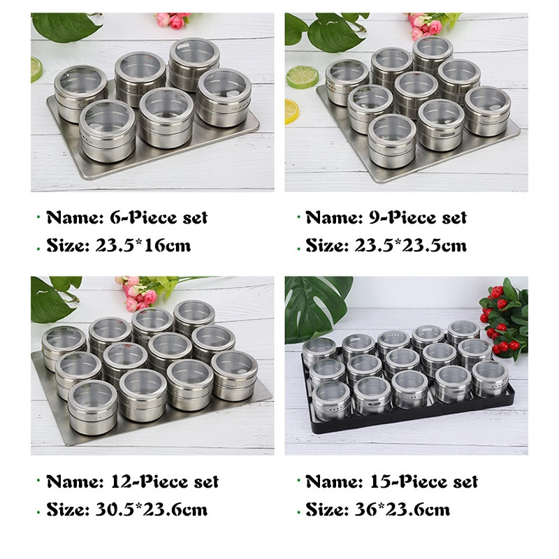 Nerezová oceľová korenie dóza magnetická prachotesná viditeľná fľaša na korenie vonkajšia grilovacia korenie 6/9/12/15 ks