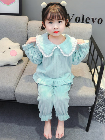 Детска плюшена пижама от две части -син и розов цвят