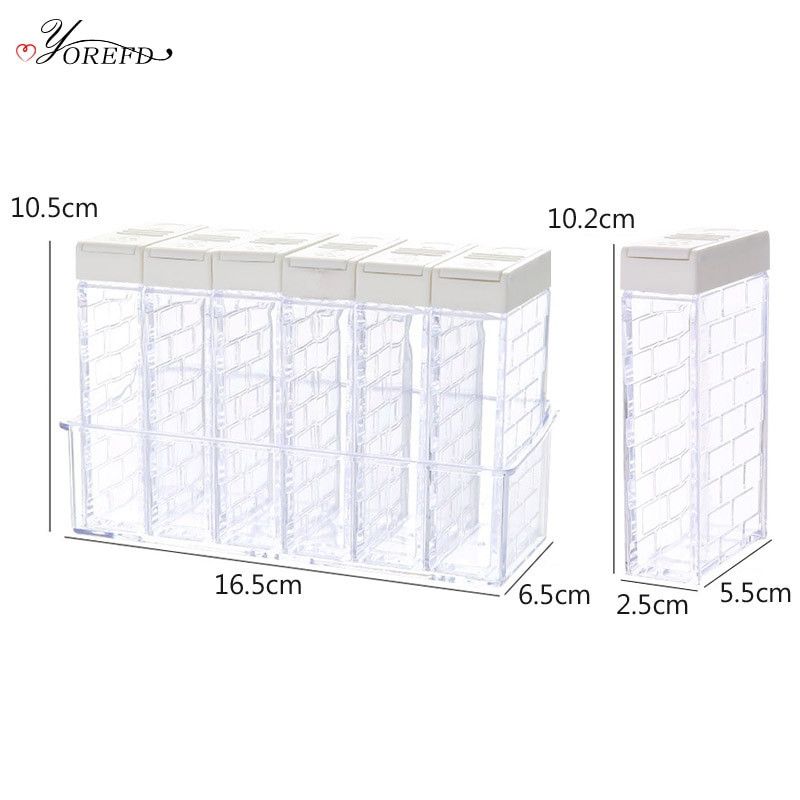 OYOREFD 6 ks/sada priehľadných úložných boxov na koreniny, kuchynská soľnička a korenie, organizér na korenie, plastová krabička na korenie, držiak na korenie