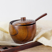 Kreatívna drevená korenie v nádobe na korenie, soľnička, korenie, fľaša na korenie s viečkom a lyžicou, kuchynské náradie na varenie