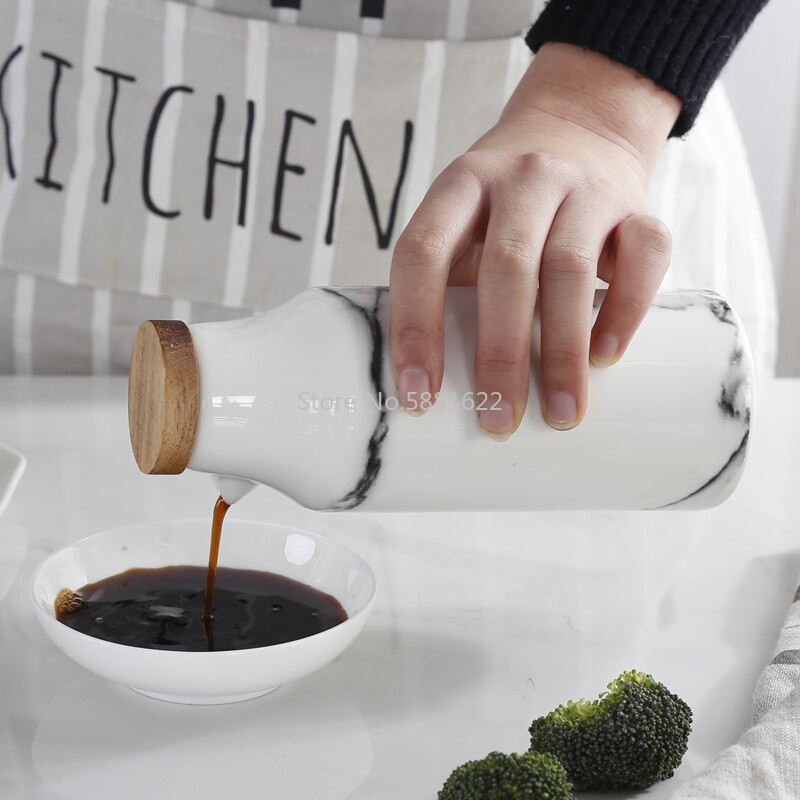 Mramorová keramická nádoba na olej, ocot, omáčku, dávkovač sójovej fľaše, porcelánová nádoba na korenie, kuchynské náradie, soľnička a korenička