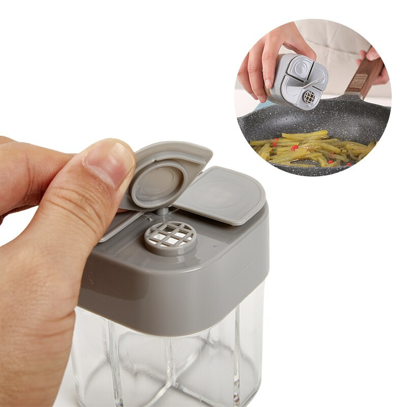 Skaidrus prieskonių stiklainis 4 viename druskos ir pipirų prieskonių buteliukas su dangteliu Virtuvė Drėgmei atsparus prieskonių skrudinimo indas