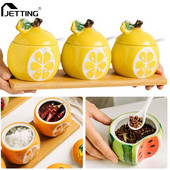 Kreatívny ovocný melón v tvare keramickej koreniacej nádoby, fľaša na korenie, skladovacia nádrž na korenie, kuchynské dekoračné stojany, cukornička s viečkom a lyžičkou.