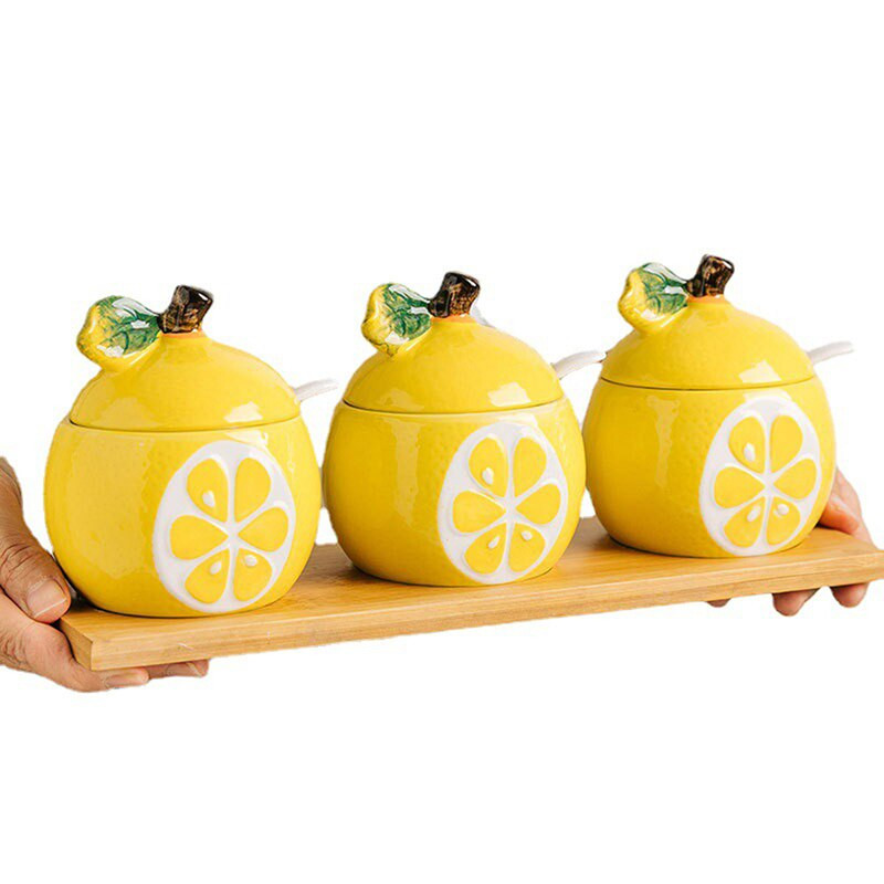 Kreatívny ovocný melón v tvare keramickej koreniacej nádoby, fľaša na korenie, skladovacia nádrž na korenie, kuchynské dekoračné stojany, cukornička s viečkom a lyžičkou.
