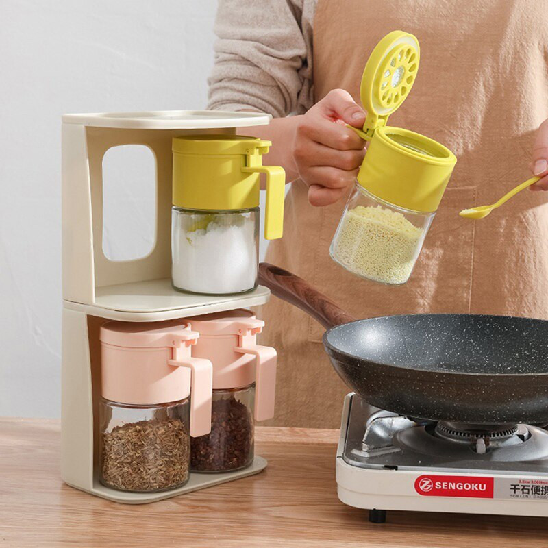 Konyhai üvegfűszeres edény tetővel Kanál Só Cukor adagoló Fűszerpaprika shaker Fűszerüveg Fűszeres üveg Tartály