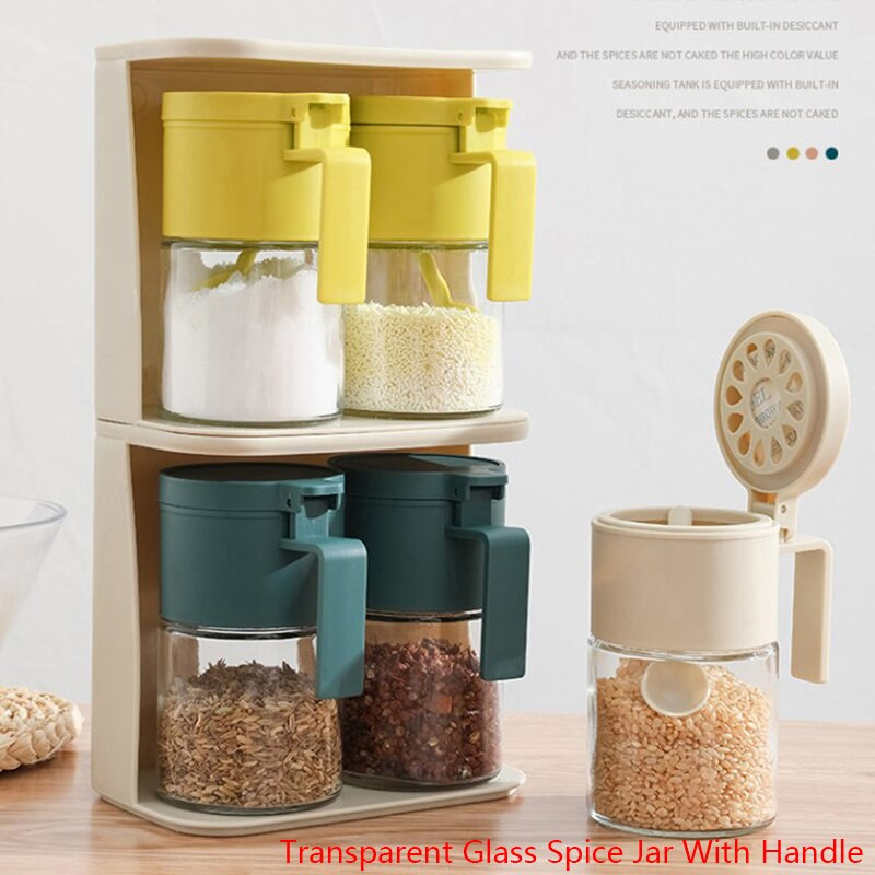 Konyhai üvegfűszeres edény tetővel Kanál Só Cukor adagoló Fűszerpaprika shaker Fűszerüveg Fűszeres üveg Tartály
