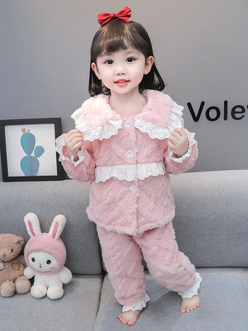 Κοριτσίστικες Χειμερινές βελούδινες Πιτζάμες  με κέντημα