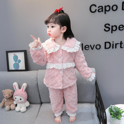 Dievčenské zimné plyšové dvojdielne pyžamo s výšivkou